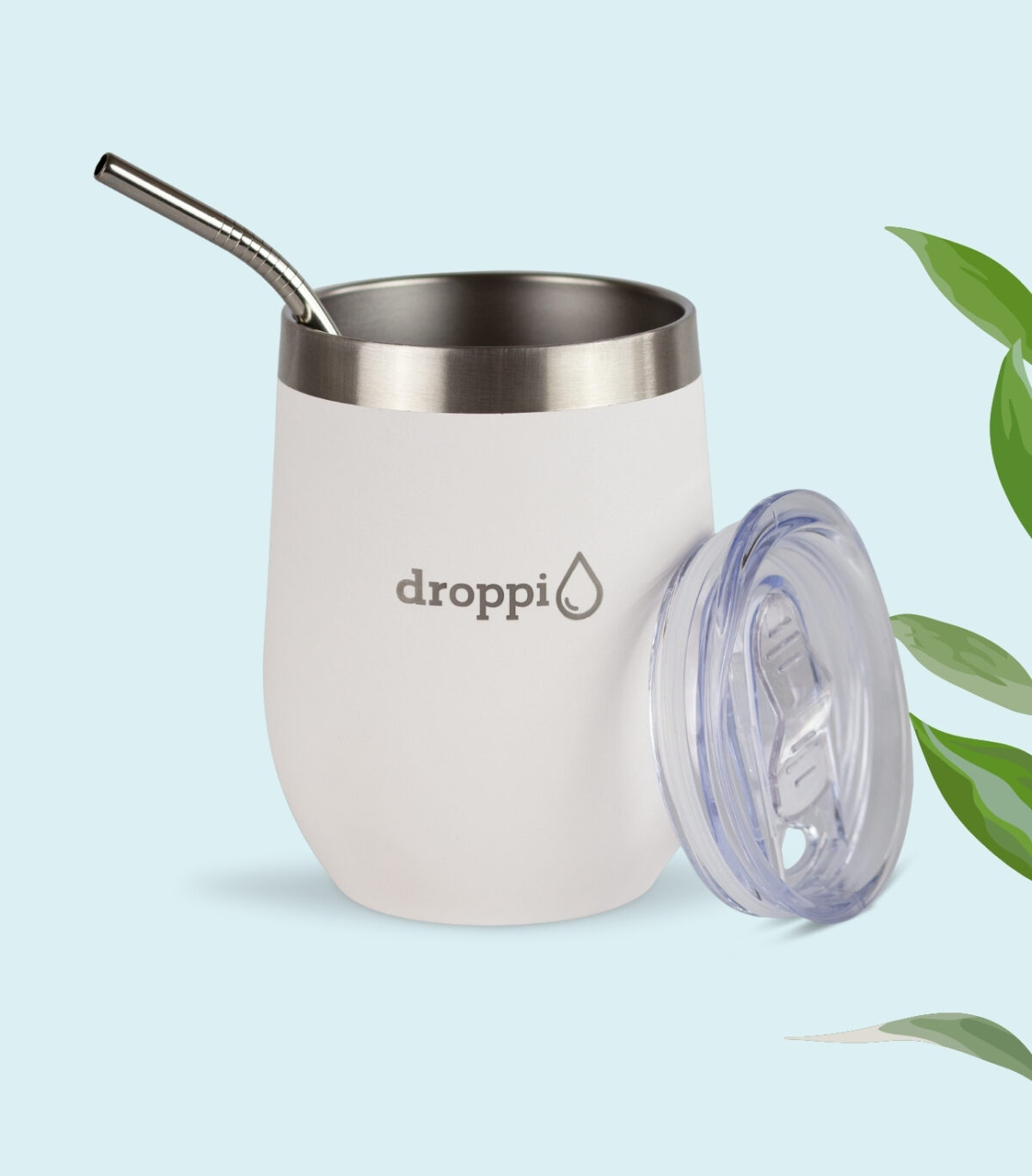 Droppi Flipp Tumbler Fehér, BPA-mentes tetővel és nemesacél szívószállal
