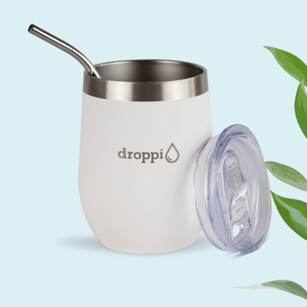 Droppi Flipp Tumbler Fehér, BPA-mentes tetővel és nemesacél szívószállal