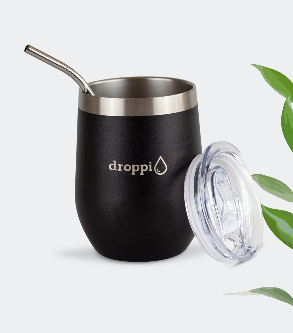 Droppi Flipp Tumbler Fekete, BPA-mentes tetővel és nemesacél szívószállal
