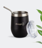 Droppi Flipp Tumbler Fekete, BPA-mentes tetővel és nemesacél szívószállal