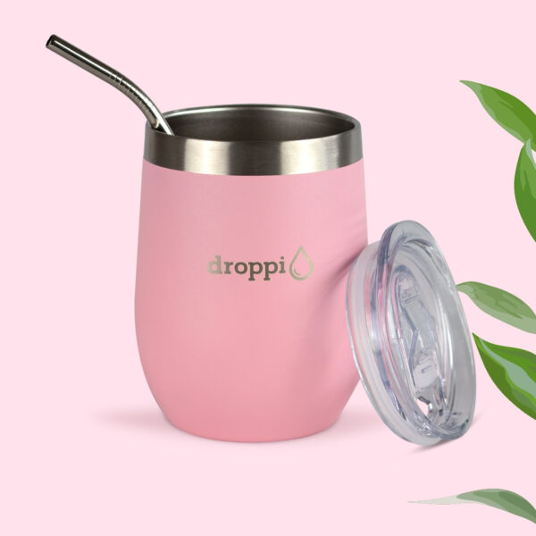 Droppi Flipp Tumbler Light Pink, BPA-mentes tetővel és nemesacél szívószállal