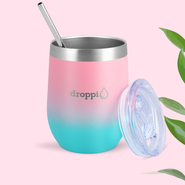 Droppi Flipp Tumbler Pink-Türkiz, BPA-mentes tetővel és nemesacél szívószállal