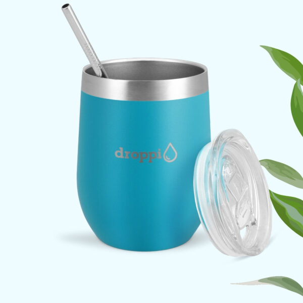 Droppi Flipp Tumbler Tengerkék, BPA-mentes tetővel és nemesacél szívószállal