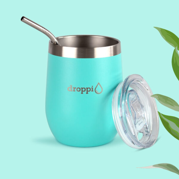 Droppi Flipp Tumbler Türkiz, BPA-mentes tetővel és nemesacél szívószállal