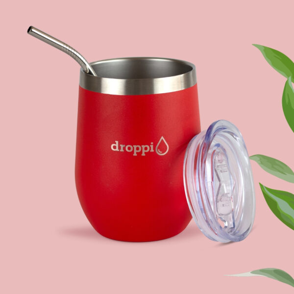 Droppi Flipp Tumbler Tűzpiros, BPA-mentes tetővel és nemesacél szívószállal