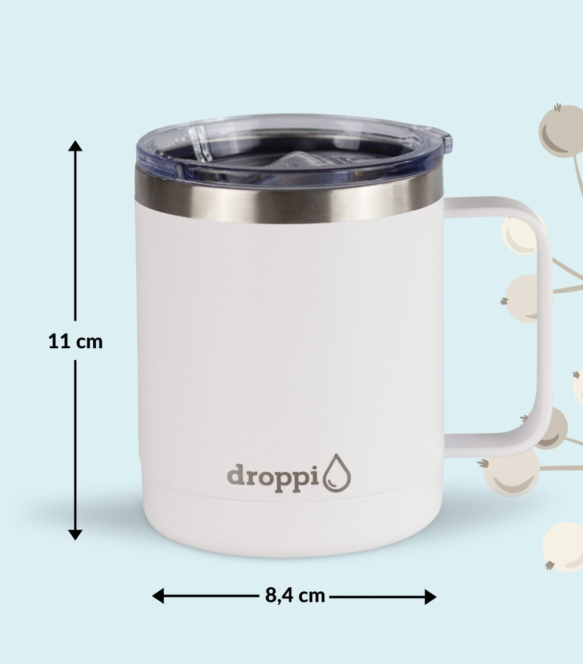 Droppi Lima Termoszbögre Fehér, méretekkel