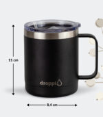 Droppi Lima Termoszbögre Fekete, méretekkel