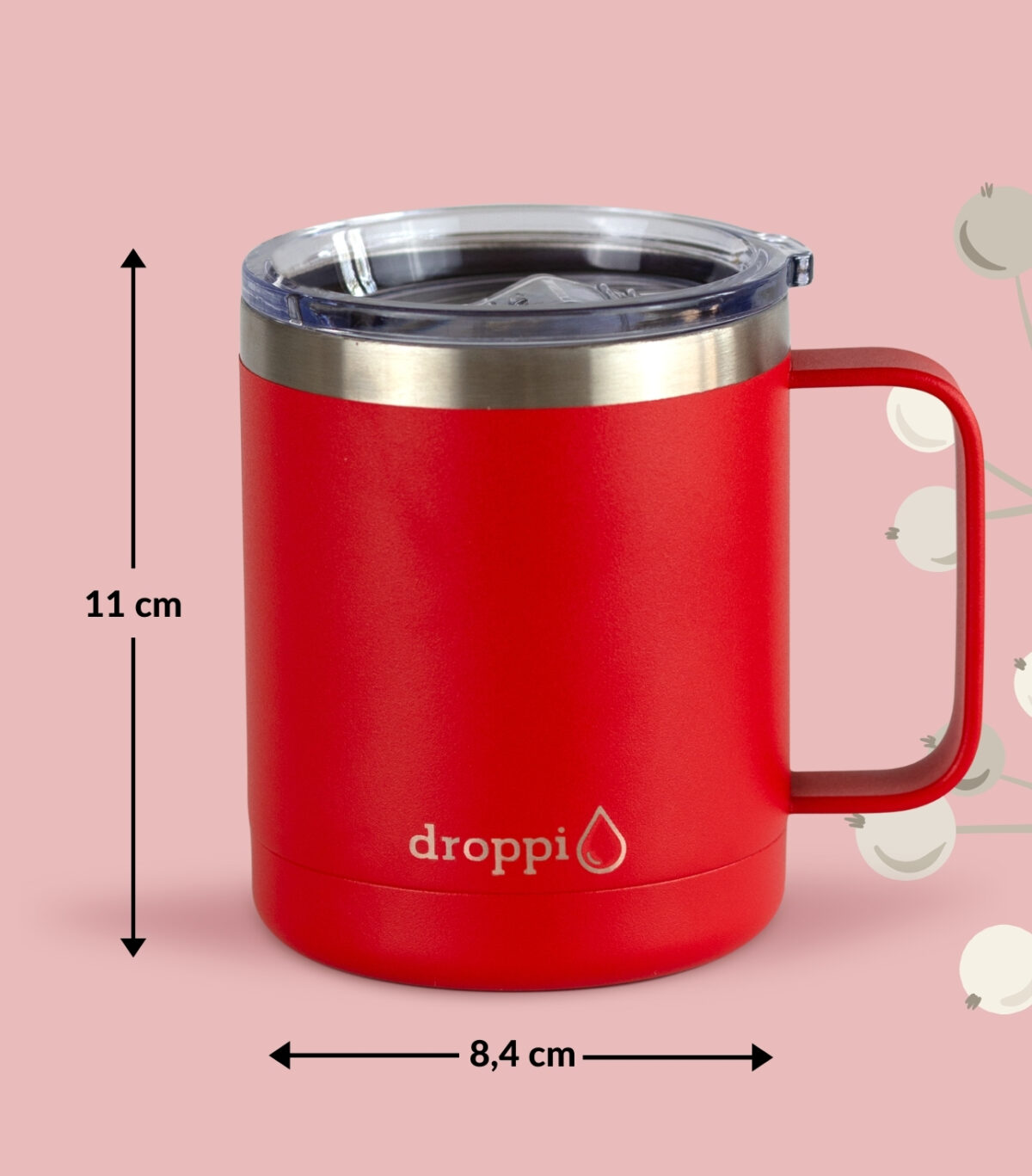 Droppi Lima Termoszbögre Tűzpiros, méretekkel
