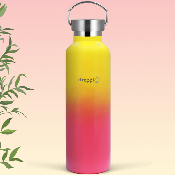 Droppi Lima Hőtartó Palack Sárga-Pink (750ml) fém kupakkal