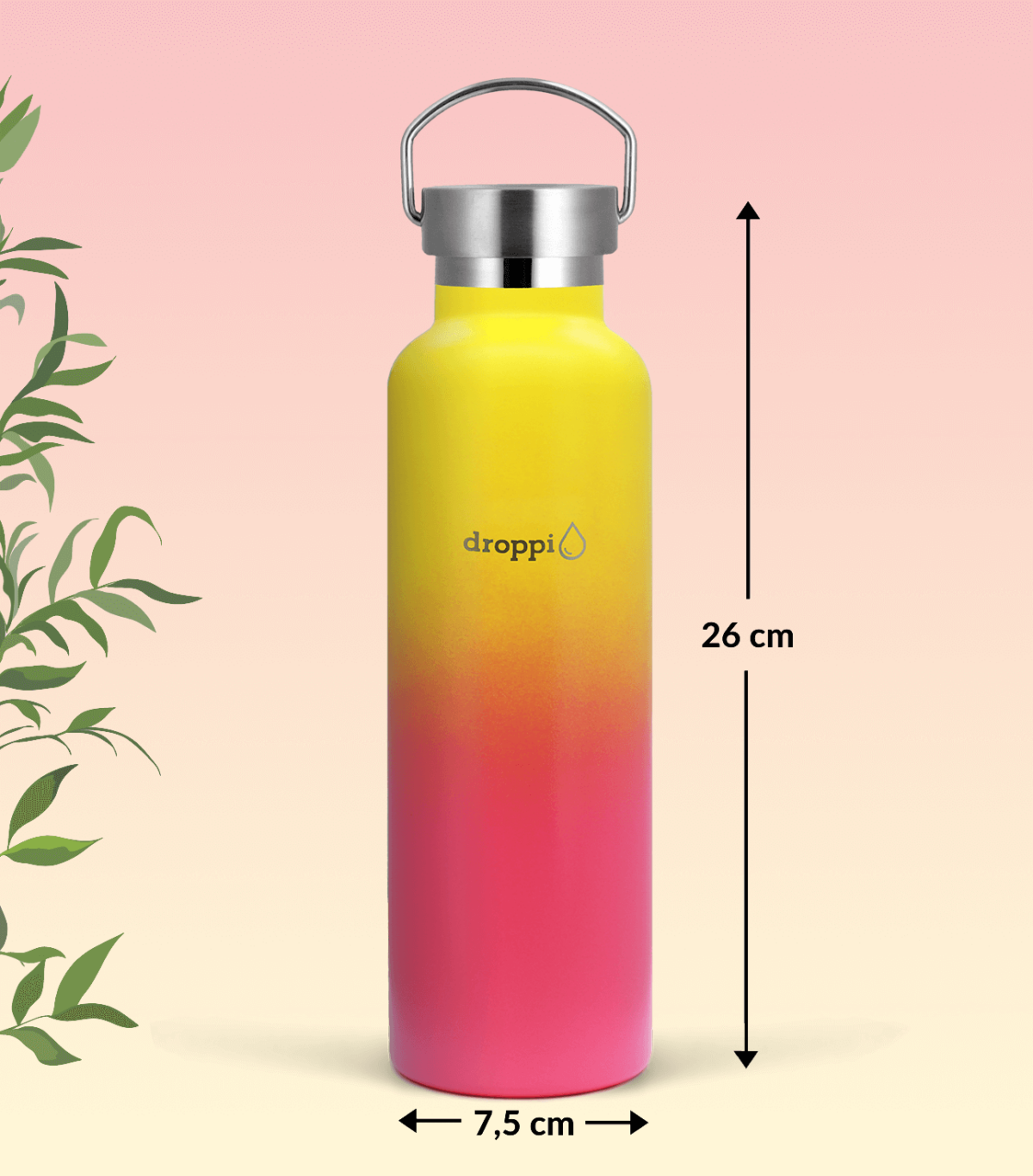 Droppi Lima Hőtartó Palack Sárga-Pink (750ml) fém kupakkal