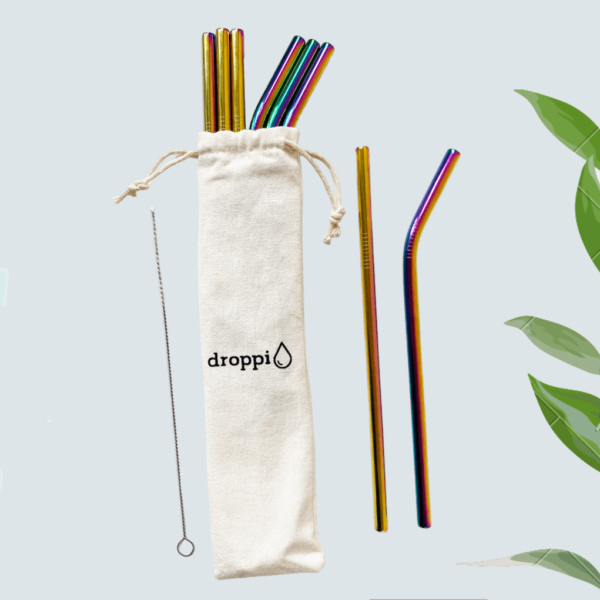 Droppi nemesacél szívószál szett (szivárvány színű)